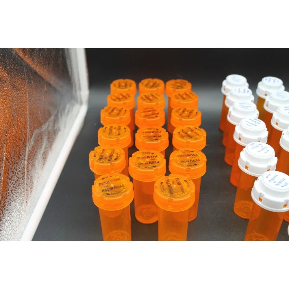 Lot of 38 Empty Prescription Pill Bottles Orange w/ Childproof Caps Pharmacy